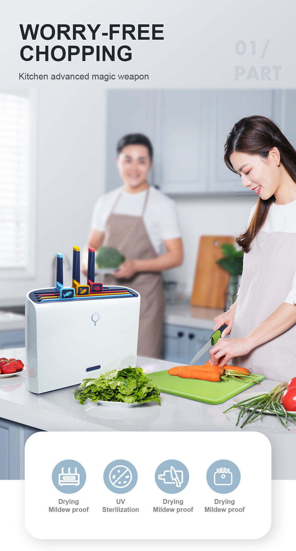 Smart Cutting Board & Knife Set Self Cleaning Sterilizer Drying